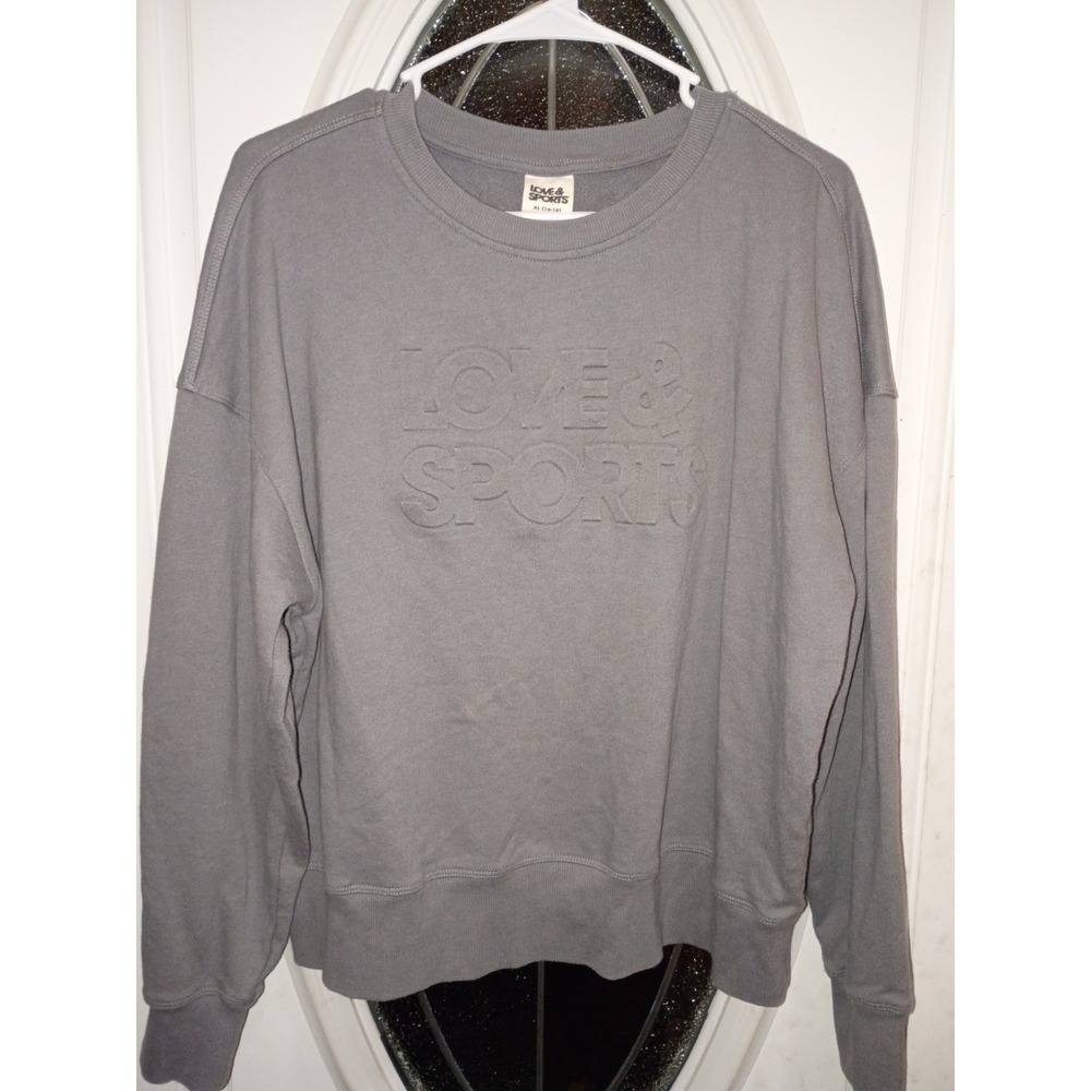 Love & Sports Women's Fleece Sweatshirt Crewneck Long Sleeve Gray XL